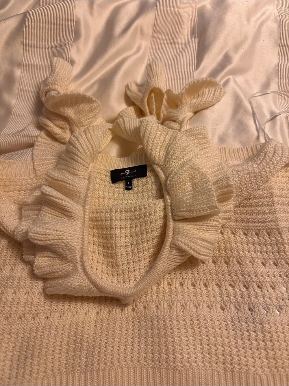 7 For All Mankind Cream Ruffle-Neck Knit Tank - Picture 3 of 4